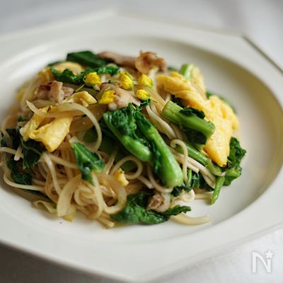 豚肉と菜の花のひやむぎチャンプルー