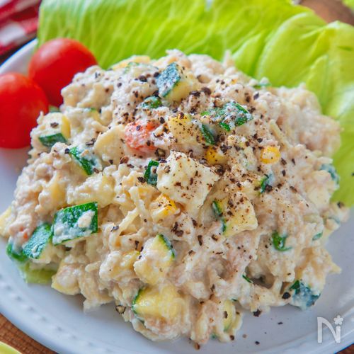 【ズッキーニとツナのイタリアン白和えサラダ】うどんスープで!