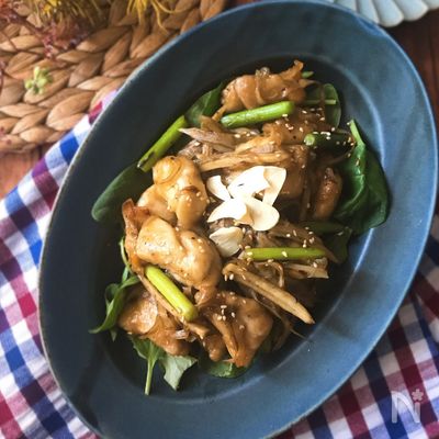 鶏とごぼうのにんにくスタミナ炒め