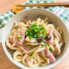 レンジで一発☆ベーコンとしめじのバタポンうどん