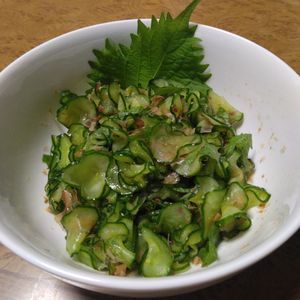 ももの作ってみた!投稿(食べやすさ抜群！酸っぱすぎない【きゅうりと大葉の酢の物】)