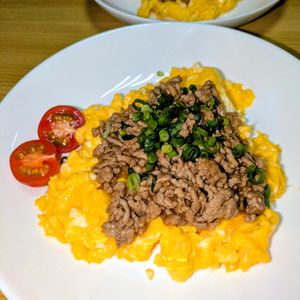joe sanの作ってみた!投稿(ふわふわたまごのひき肉あんかけ。)