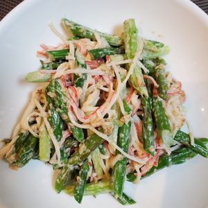 1248650の作ってみた!投稿(【レンジにお任せ】アスパラとカニカマの胡麻マヨ和え)