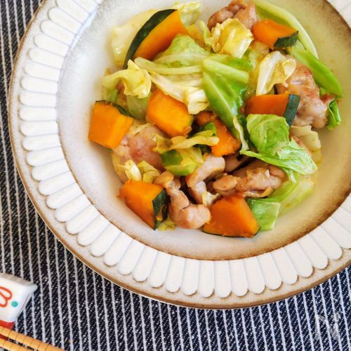 かぼちゃと鶏肉のバターしょう油炒め