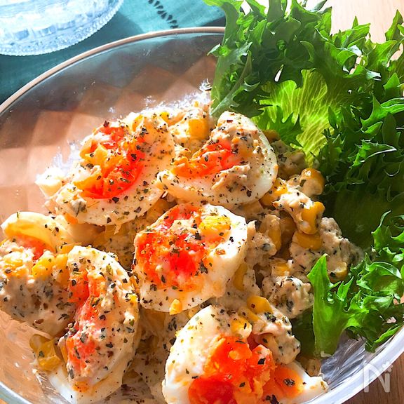 ウマウマ♡たまごコーンツナのバジルガーリックマヨサラダ