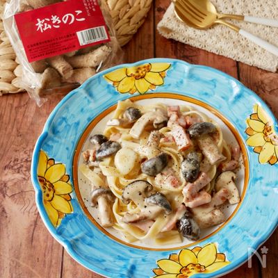 きのことベーコンのクリームパスタ