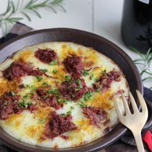 コーンビーフのカレーポテトグラタン（火とホワイトソース不要）