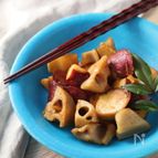 ノンオイル！しみじみ美味しい♪さつまいもとレンコンの甘辛炒め