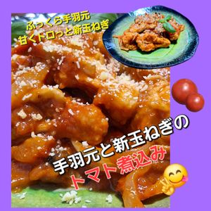 サトちゃんの作ってみた!投稿(ご飯にもワインにも合う！手羽元と新玉ねぎのトマト煮込み)