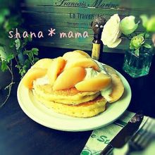 豆腐でもっちりふわっふわ♪パンケーキ♪桃添え♪