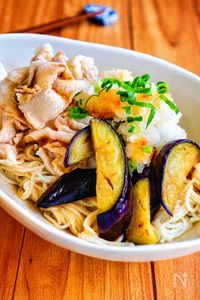箸が進む【豚しゃぶとナスのピリ辛おろしそうめん】夏にピッタリ