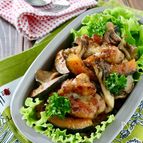 鶏肉と南瓜と舞茸のハニーマスタード炒め
