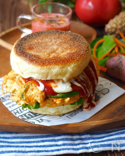 イングリッシュマフィンで、韓国屋台風焼きサンド