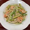 りんごの作ってみた!投稿(【えびとアスパラのクリームパスタ】牛乳で作るカフェ風パスタ♡)