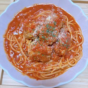 うさぎの作ってみた!投稿(ボリューム満点！男子ウケ抜群♪ワンパンで♡ミートボールパスタ)