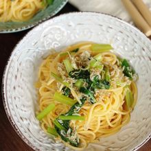 【じゃこと小松菜の和風パスタ】カルシウムたっぷり香ばしい♡