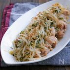 レンチン茹で鶏の紫蘇もやしナムル乗せ