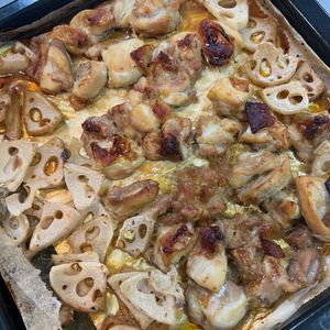 ぺんぎん？の作ってみた!投稿(副菜も同時に！【シャキ旨れんこんと香ばし照り焼きチキン】)