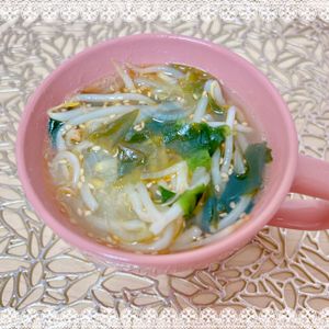にゃ〜むずの作ってみた!投稿(【もやしとわかめのごま中華スープ】速攻でもう１品！簡単スープ)