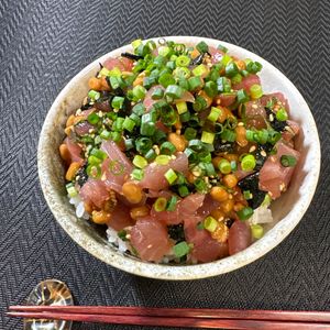 楽ラク手抜キッチン🐶🐾の作ってみた!投稿(ちょこっと贅沢に！マグロ納豆ごはん)
