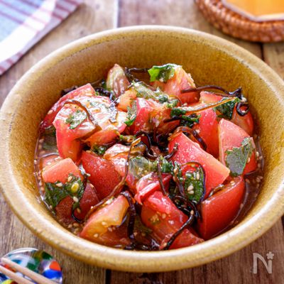 【トマトのしそ塩昆布和え】即完成！切って和えるだけ♡