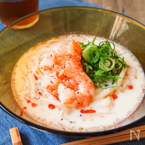 火も包丁も使わない!エビの冷製豆乳うどん