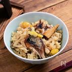 昨日の焼き秋刀魚活用「焼き秋刀魚と銀杏の味噌釜飯」