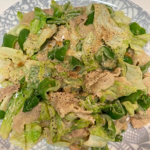 502009の作ってみた!投稿(豚バラときゃべつとピーマンのごま味噌マヨ炒め)