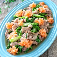 豚と菜の花の白だしポン酢煮♩もみじおろし添え！レンジで6分