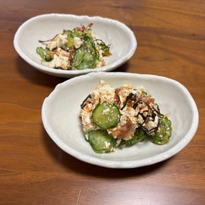 こむぎの作ってみた!投稿(切って和えるだけ♪【豆腐ときゅうりの塩こんぶ和え】)