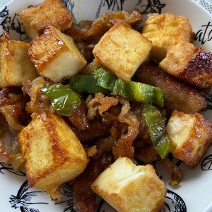 万福の作ってみた!投稿(節約食材♡厚揚げでカサ増し♪豚こまとピーマンの甘辛カレー炒め)