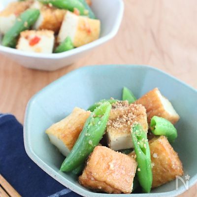レンジで簡単!スナップエンドウと厚揚げのごまみそ和え