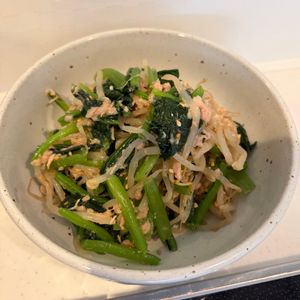 あんこの作ってみた!投稿(レンジで簡単♩小松菜ともやしのうまツナ和え)