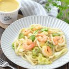 疲れ知らず！えびとそら豆のスタミナ焼きうどん
