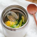 あさりとほうれん草のふわ卵ねぎ塩スープ
