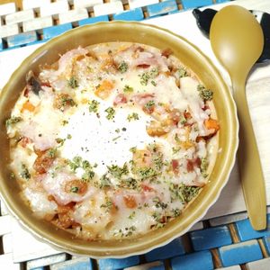 M＊Pの作ってみた!投稿(ミネストローネアレンジで２度美味しい♡簡単トマト風味ドリア♡)