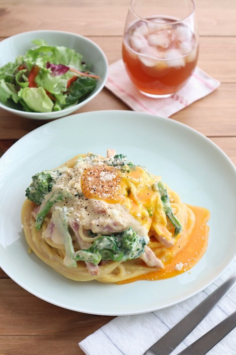 菜の花とベーコンのワンポットカルボナーラ by 佐藤 加奈子（kaana57