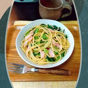 チョロリスの作ってみた!投稿(【小松菜ベーコンの和風ペペロンチーノ】ワンパンでラクすぎる！)