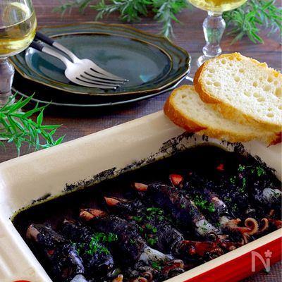 ボイルヤリイカのイカスミ焼き