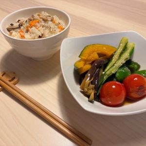 723の作ってみた!投稿(【夏野菜の焼き浸し】好きな野菜を焼いて浸すだけ♪)