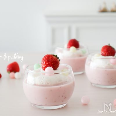 レンジde簡単♡ぷるぷるぅ♪いちごミルクプリン