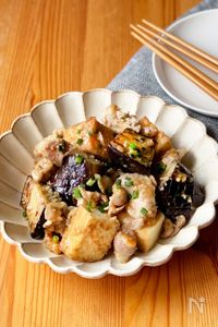 厚揚げとなすと豚肉の生姜味噌炒め