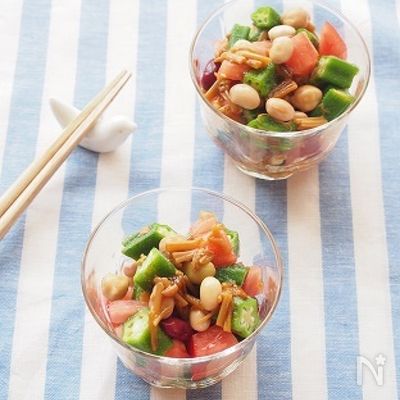 5分!おくらとトマトのなめたけ和え 便秘解消・ダイエット