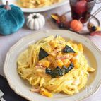 かぼちゃとベーコンのチーズクリームパスタ＊ハロウィンに！