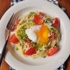 トマトとシラスの冷製月見パスタ