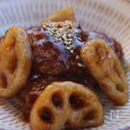 豚肉のつくね風ハンバーグ、甘酢あん