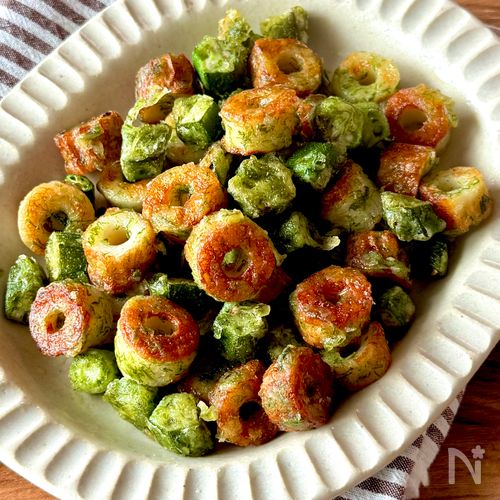 カリッと止まらない♪【オクラとちくわのコロコロ磯辺揚げ】