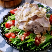『柔らか豚しゃぶとシャキシャキ水菜の特製ごまドレサラダ』
