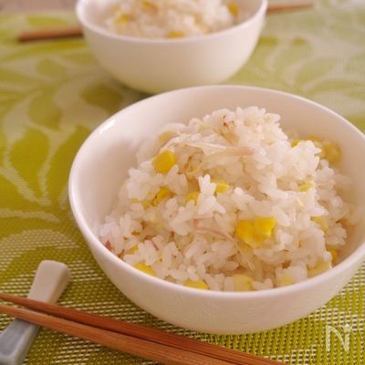 みょうがとコーンの炊き込みご飯