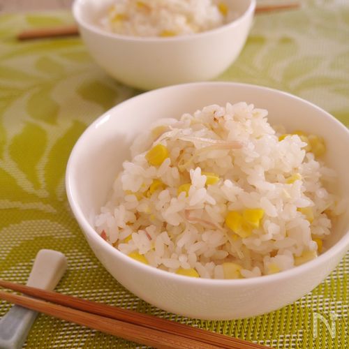 みょうがとコーンの炊き込みご飯